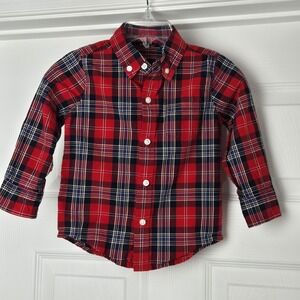 Janie And Jack Red Tartan Plaid Holiday Shirt Boys Size 18-24 M Long Sleeve